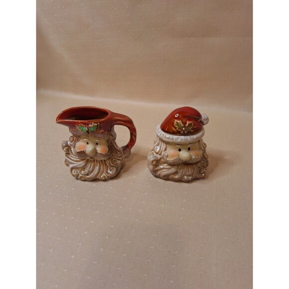 Ceramic Santa Sugar & Creamer Set Christmas Holiday Gift Adorable Santa Face - Picture 1 of 8